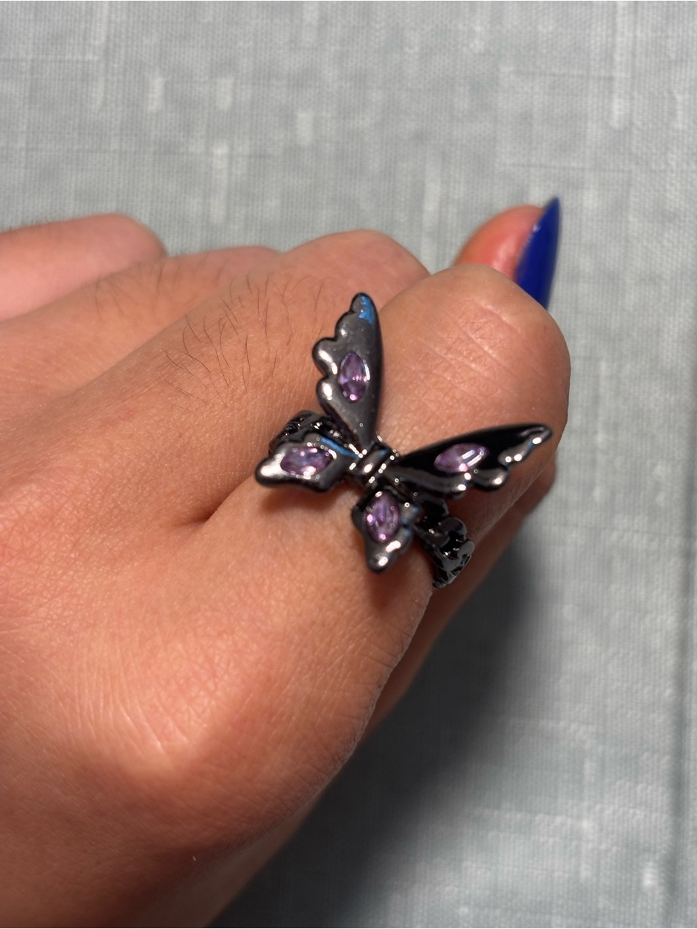 Black Butterfly Ring with Purple Stones - Women Jewelry